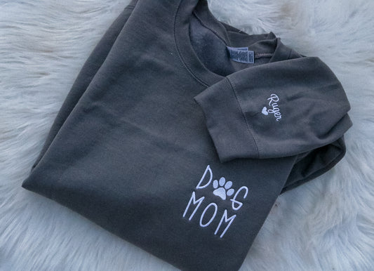 Dog Mom Embroidered Sleeve Sweatshirt