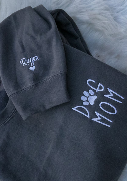 Dog Mom Embroidered Sleeve Sweatshirt