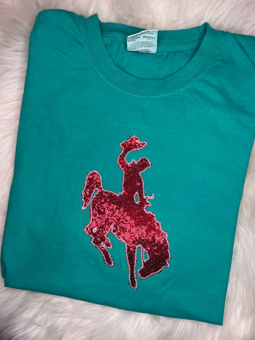 Bucking Bronco Embroidered Sequin Tee