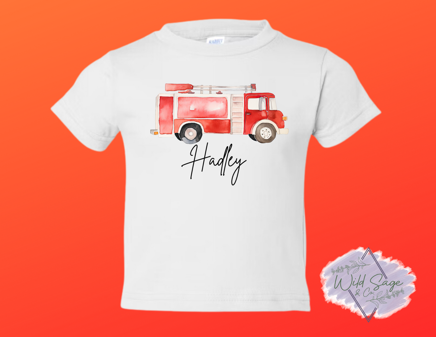 Water Color Fire Engine Shirt | Personalized